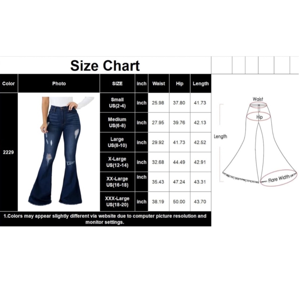 NWOT Women’s Super Flare Bell Bottom Ripped High Rise Blue Jeans Size L (8-10) - Picture 5 of 9